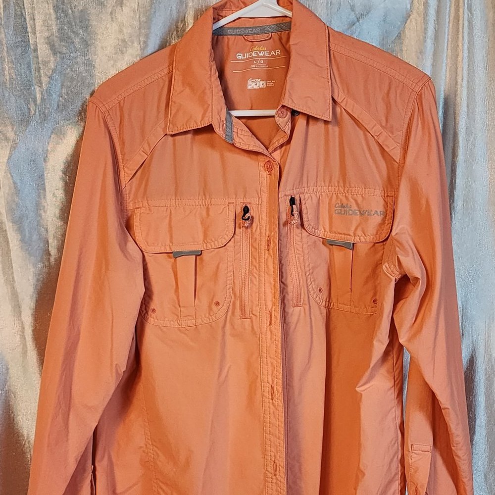 Cabella's Guide Wear UPF 50 Long Sleeve Shirt sz L in Orange Sherbert